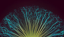 Point Explode. Array With Dynamic Emitted Particles. 3d Technology Style. Abstract Background. Vector Illustration.