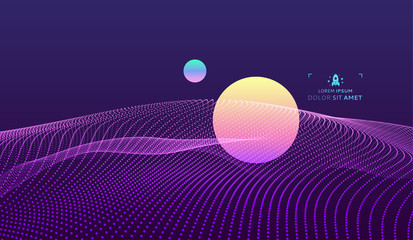 Landscape background. Terrain. Cyberspace grid. 3d technology vector illustration with particle.