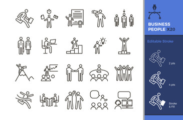 business people icon set. 20 vector graphic design illustrations for concepts of business, professio