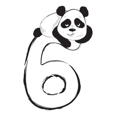 Wall Mural - Panda bear cute animal number six with cartoon baby illustration