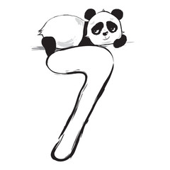 Wall Mural - Panda bear cute animal number seven with cartoon baby illustration