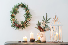 Christmas Decoration On Background White Wall