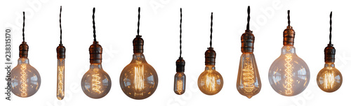 Fotografía Set Isolated edison retro lamp on white background