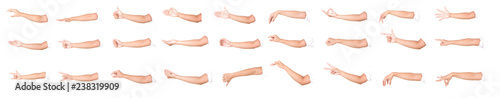 Fotografía Multiple female caucasian hand gestures isolated over the white background, set