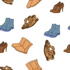 Wall Mural - Different types of shoes pattern. Cartoon illustration of different types of shoes vector pattern for web