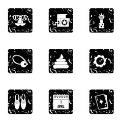 Sticker - April fool day icons set. Grunge illustration of 9 april fool day vector icons for web