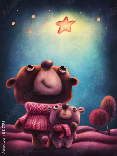 Illustration of two bears Poster Mural XXL