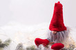 © daffodilred - Decorative christmas elf or gnome with fairy lights and fir tree branches  on white  fur  background.