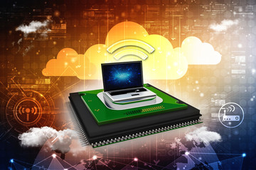 Poster - 3d render Laptop computer with microchips