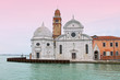 San Michele church on island of San Michele in Venice. Famous venetian cemetery. Italy, Europe.