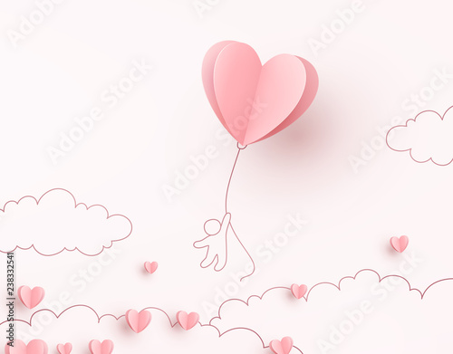 Heart flying balloon with man on pink background Tableau sur Toile