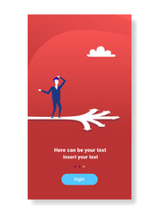 Poster - businessman standing crossroads choose business direction concept way arrow destination flat vertical copy space