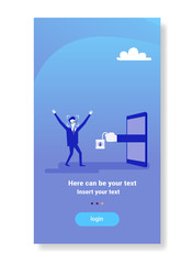 Poster - business man getting access face identification scanning modern biometric technology recognition system concept vertical flat copy space