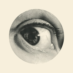 Halftone Male Eye In The Circle. Vector Illustration