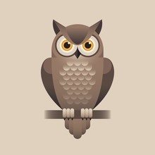 Cute Owl Illustration On Light Brown Background.