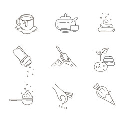Poster - Vector icon and logo for spices and herbs. Editable outline stroke size. Line flat contour, thin and linear design. Simple icons. Concept illustration. Sign, symbol, element.