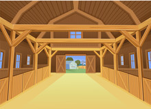 A Barn For Farm Animals, View Inside. Vector Illustration In Cartoon Style