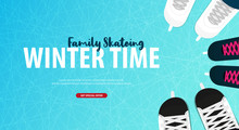Banner With Ice Skates. Figure Skating. Texture Of Ice Surface. Winter Sports. Vector Illustration Background.