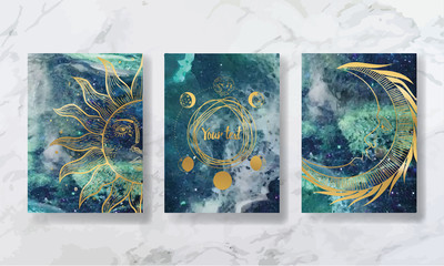 Wall Mural - texture of liquid marble and yellow gold. constellations of animals and zodiac horoscope. trend vect