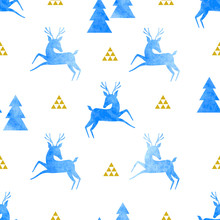 Seamless Background With Blue Deer