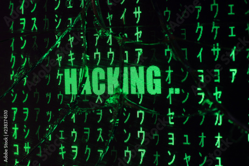 Hacking In Progress Hacking Code On A Broken Computer Screen