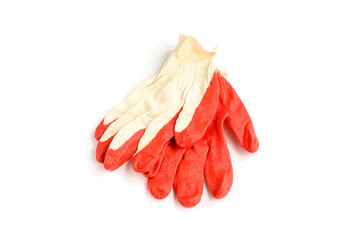 Wall Mural - Red working protective gloves isolated on white background