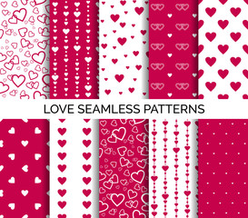 Wall Mural - seamless patterns with hearts. set of vector backgrounds for valentine's day, wedding party