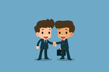 Two Businessmen standing and shake hands each other for cooperation and make a deal.