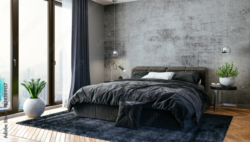 3d render of beautiful bedroom interior - obrazy, fototapety, plakaty 