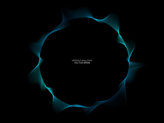 Poster - Wave circle line and curve pattern flowing in blue green color isolated on black background. Vector graphic in concept of music, technology.