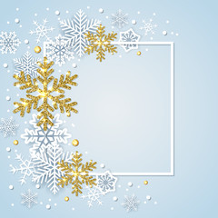 Sticker - Winter frame with white and golden snowflakes