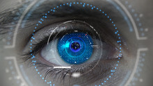 Macro Blue Neon Futuristic HUD Eye Plan