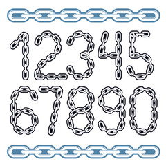 Poster - Set of vector numbers isolated. Trendy numerals can be used in poster design. Made with iron chain, linked connection.
