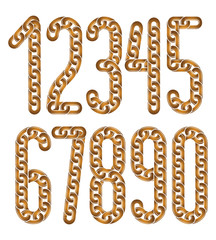 Poster - Set of vector numerals from 0 to 9. Elegant business numbers for use as poster design elements. Created using chrome chain, linkage.