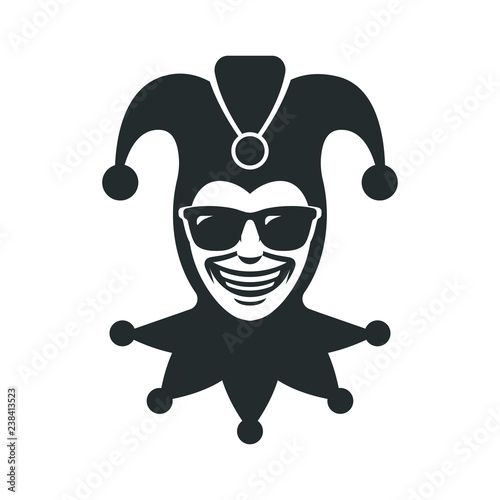 Fotografía The laughing Joker in sunglasses. Jester icon. Buffoon logo
