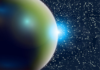 Wall Mural - abstract universe with planets and bright stars. effects of halo light on a dark background, flashes