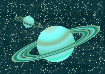 Wall Mural - saturn-like planets with an asteroid belt. starry colorful space background for your design. fantasy