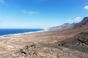  View of the beach of Cofete. Fuerteventura, Canary Islands, Spain. Travel destination