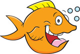 Fototapeta Dinusie - Cartoon illustration of a happy fish with bubbles.