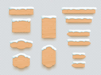 Poster - Wooden Sign Winter Snow 3d Board Banner Elements Set