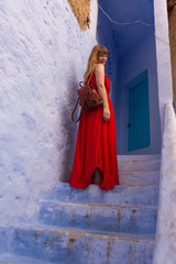 Wall Mural - Young stylish girl posing in red dress.