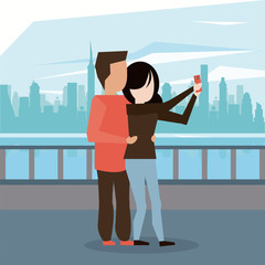 Wall Mural - man and woman couple taking selfie