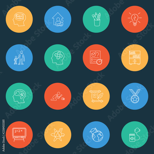 Foto Education icons line style set with primary school, blackboard, astrophysics and other graduate
elements