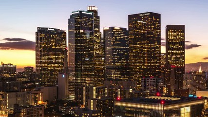 Wall Mural - Day to night transition time lapse Los Angeles downtown