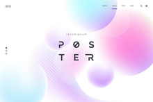 Vector Background With Abstract Neon Shapes In Gradient Pastel Colors. Poster With Blurred Effect. Asymmetric Composition. Applicable For Landing Page, Invitation, Advertisement. Eps 10