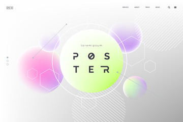 Poster - Abctract vector fluid background with colored spheres. Homepage template in light pastel colors. Modern neon shapes composition. Abstract geometric backdrop. Eps 10.