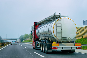 Canvas Print - White Tanker storage truck at asphalt highway in Poland