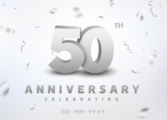 50 years silver number anniversary celebration event. Anniversary banner ceremony design for 50 age