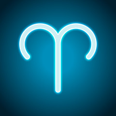 Poster - Astrological sign. Aries simple icon. Neon style. Light decorati