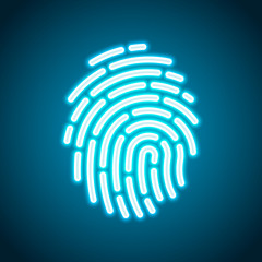 Poster - Fingerprint. Simple icon for logo or app. Neon style. Light deco